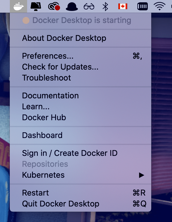 Docker Whale icon in status bar
